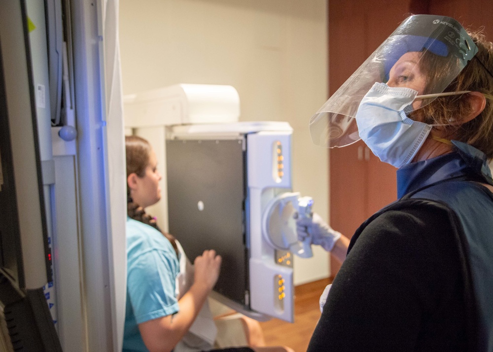 Patient Performs Swallow Study in NMCSD’s Radiology Department