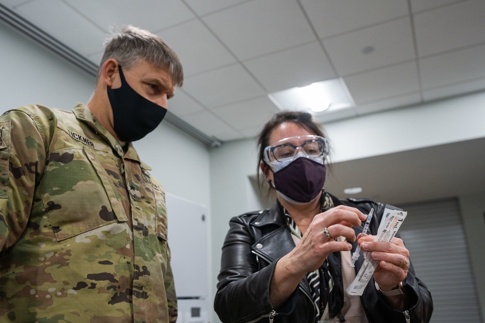 U.S. Army Brig. Gen. Thomas Tickner visits troops in support of state efforts to administer COVID-19 vaccines