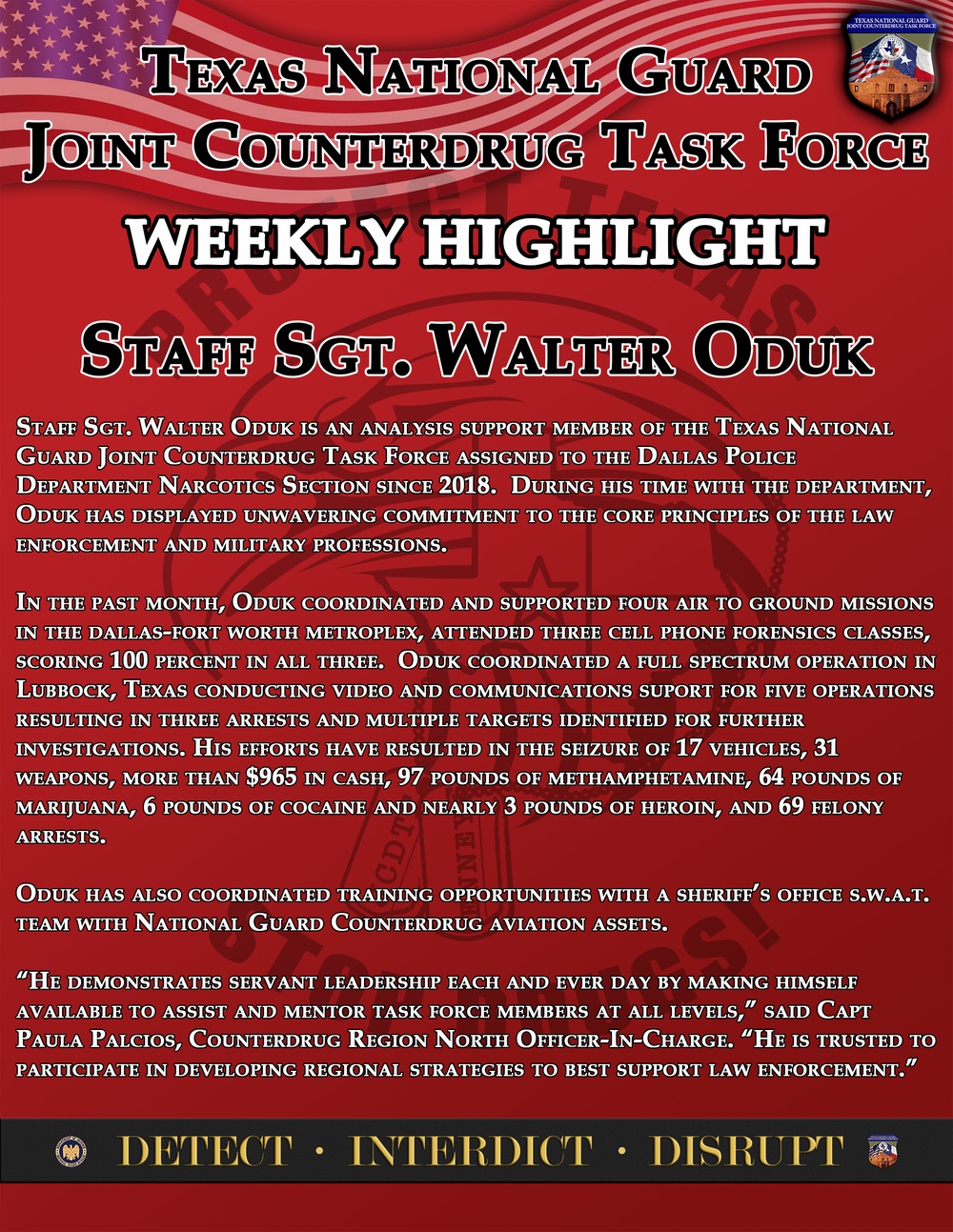 Texas Counterdrug Weekly Highlight Staff Sgt Oduk