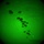This image was captured through a night vision device, producing the characteristic circular green-tinted field of view. Multiple dark silhouettes of parachutes with suspended loads or personnel are visible descending in a diagonal formation. The scene appears to depict a military or airborne airdrop operation conducted at night.