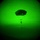 This image was captured through a night vision device, producing the characteristic circular green-tinted field of view. It shows a parachutist in mid-descent, with a deployed parachute canopy visible above them. A secondary smaller parachute or equipment bundle appears to be suspended below the main jumper.