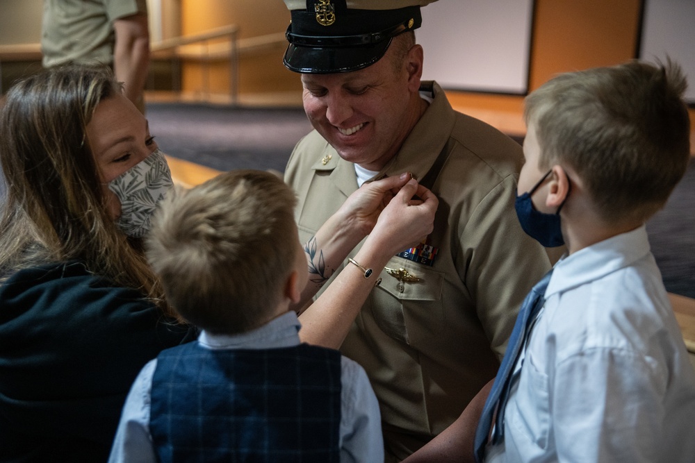 Sailors with MARSOC pinned as Chief Petty Officers