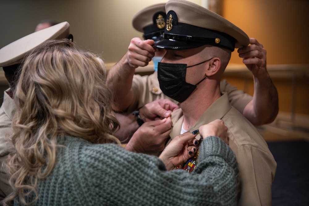 Sailors with MARSOC pinned as Chief Petty Officers