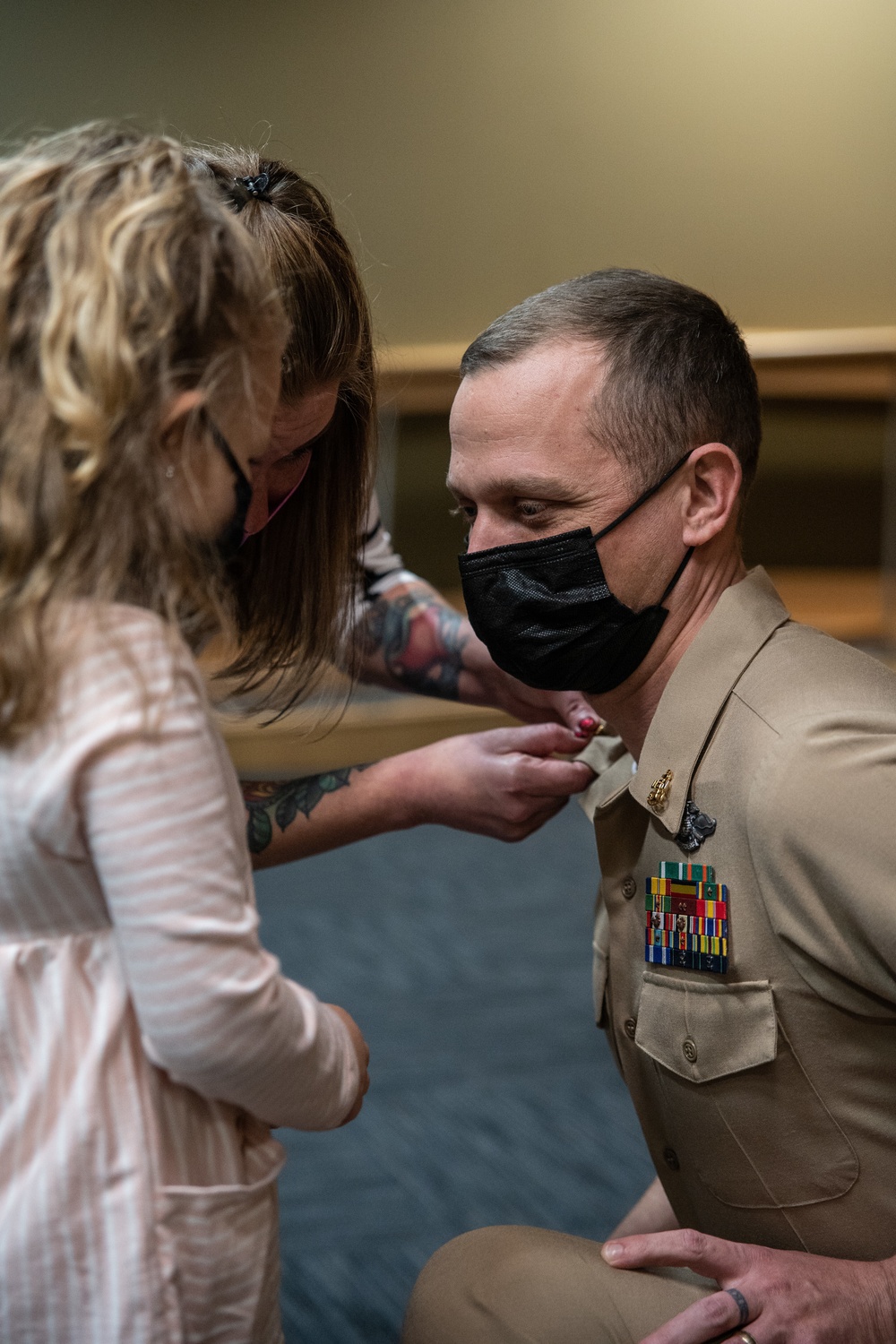 Sailors with MARSOC pinned as Chief Petty Officers