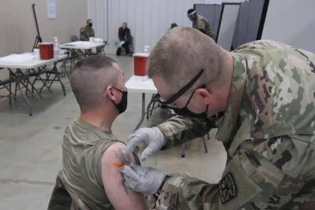 Command Sgt. Maj. Michael Perry Receives Second Dose of COVID Vaccine