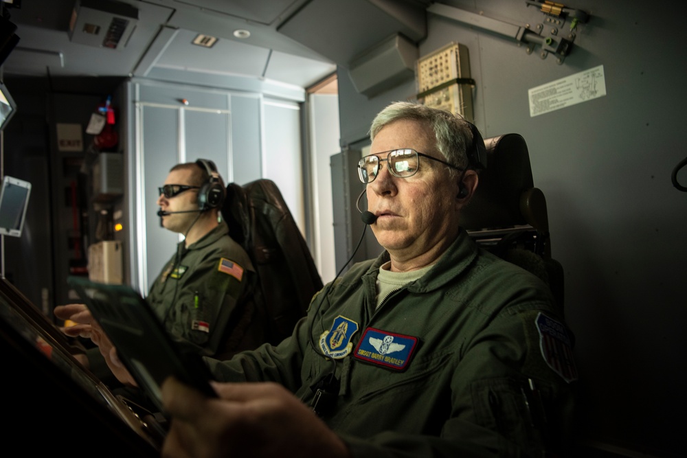 KC-46 A Pegasus, Four F-15 E Strike Eagles hookup for refueling operations