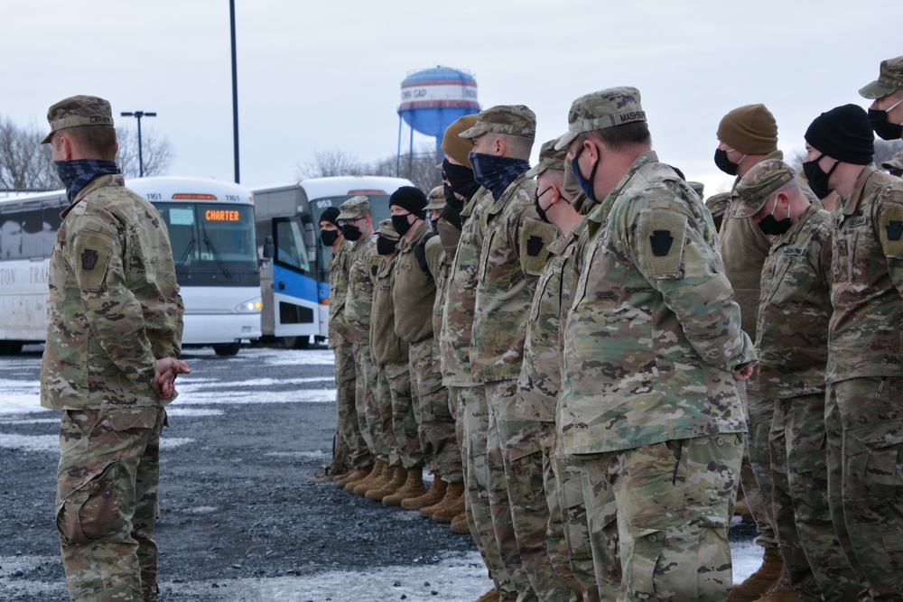 Pa. National Guard troops depart Fort Indiantown Gap, headed to District of Columbia