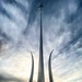 Airplane flies over U.S. Air Force Memorial