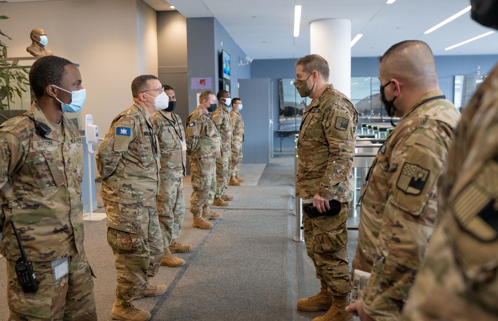 NY Guard Brig. Gen. David Warager visits troops at Javits Center in support of state efforts to administer COVID-19 vaccines