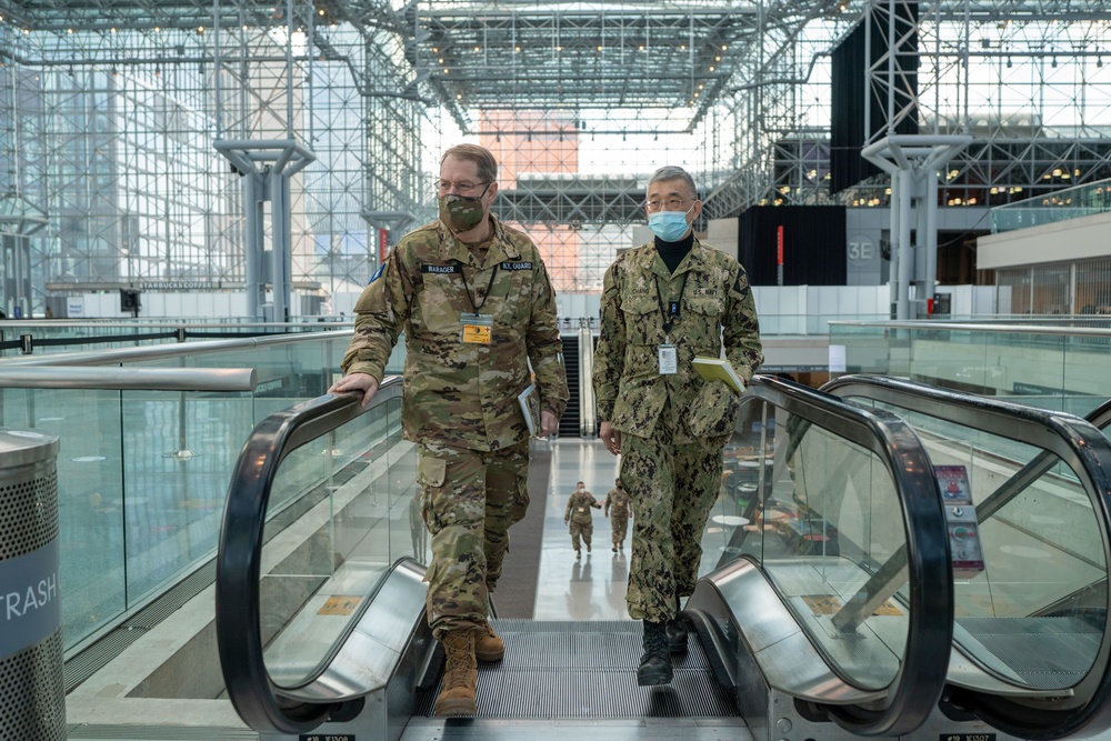 NY Guard Brig. Gen. David Warager visits troops at Javits Center in support of state efforts to administer COVID-19 vaccines