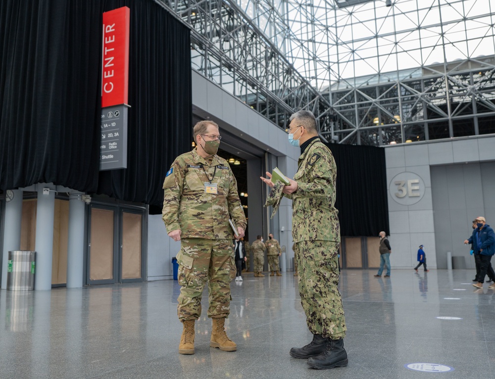 NY Guard Brig. Gen. David Warager visits troops at Javits Center in support of state efforts to administer COVID-19 vaccines