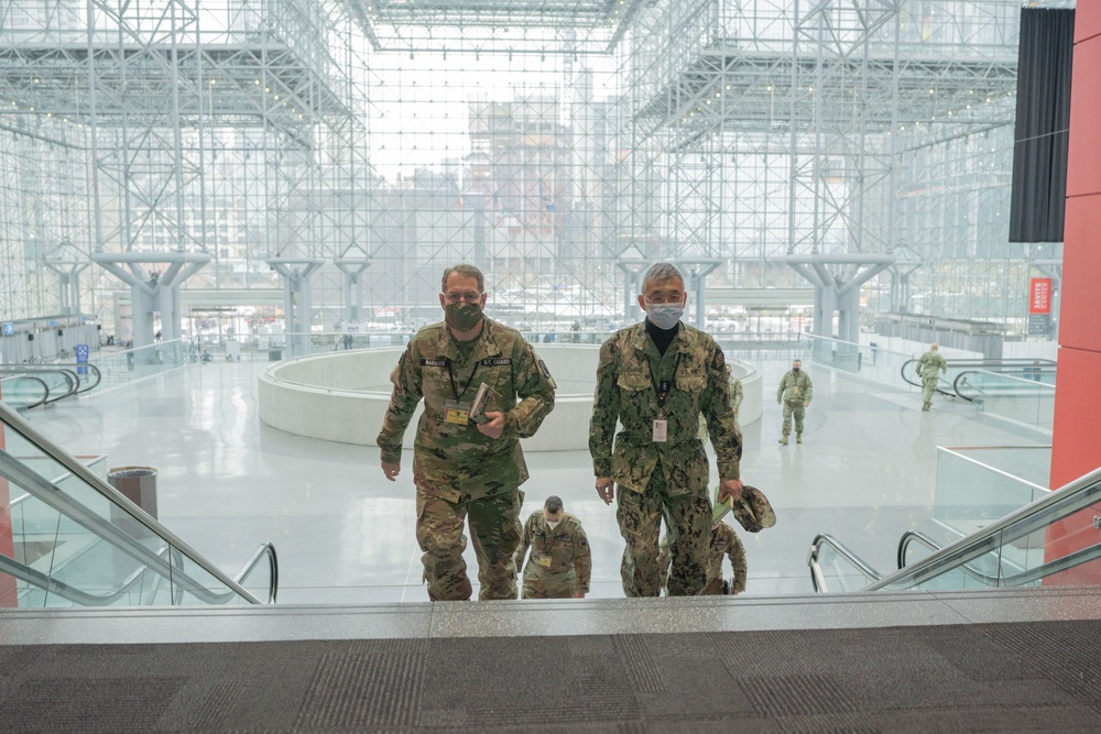 NY Guard Brig. Gen. David Warager visits troops at Javits Center in support of state efforts to administer COVID-19 vaccines