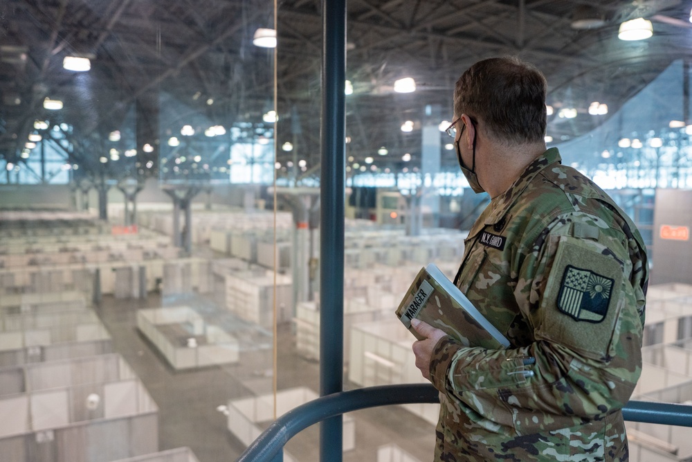 NY Guard Brig. Gen. David Warager visits troops at Javits Center in support of state efforts to administer COVID-19 vaccines