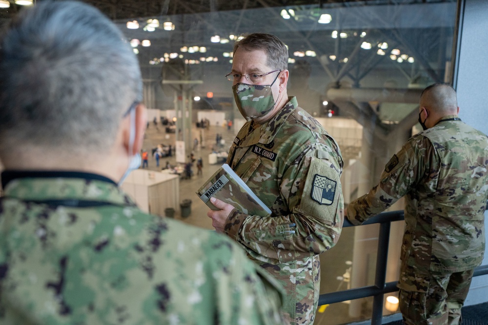 NY Guard Brig. Gen. David Warager visits troops at Javits Center in support of state efforts to administer COVID-19 vaccines