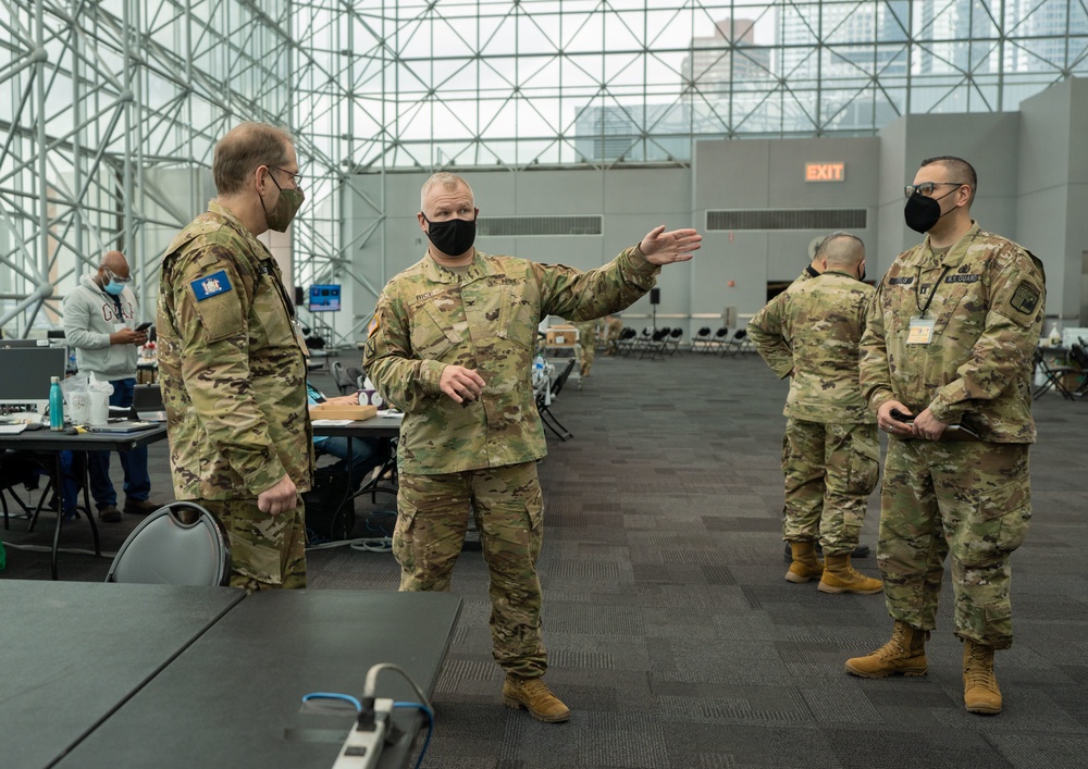 NY Guard Brig. Gen. David Warager visits troops at Javits Center in support of state efforts to administer COVID-19 vaccines