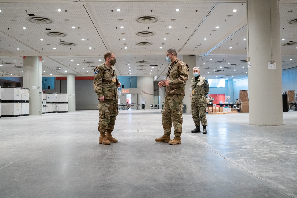 NY Guard Brig. Gen. David Warager visits troops at Javits Center in support of state efforts to administer COVID-19 vaccines