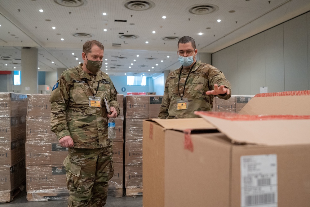 NY Guard Brig. Gen. David Warager visits troops at Javits Center in support of state efforts to administer COVID-19 vaccines