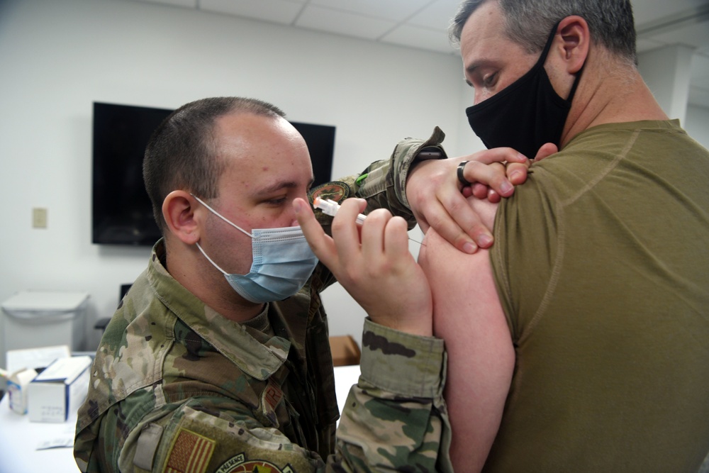 Robins administers COVID vaccine second doses