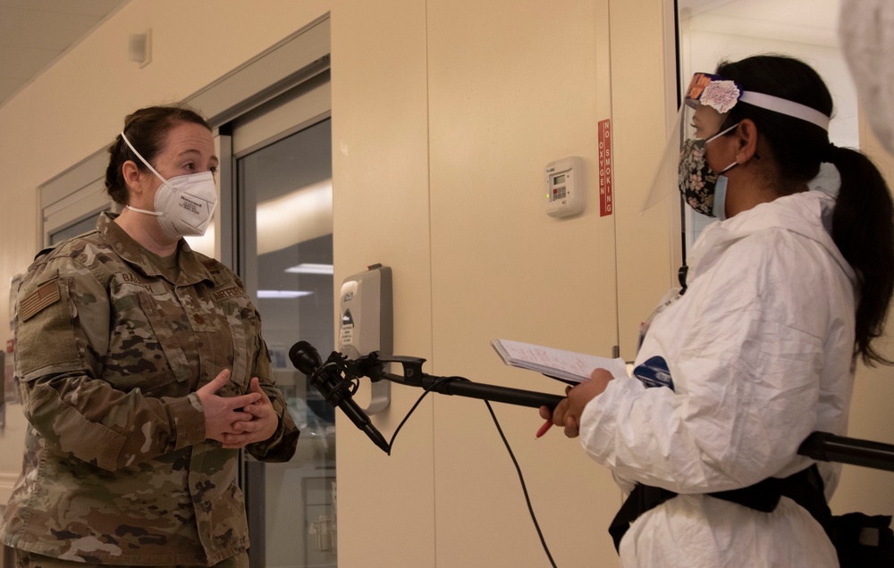 Maj. Becky Bautch is interviewed at The Los Angeles County University of Southern California Medical Center Intensive Care Unit