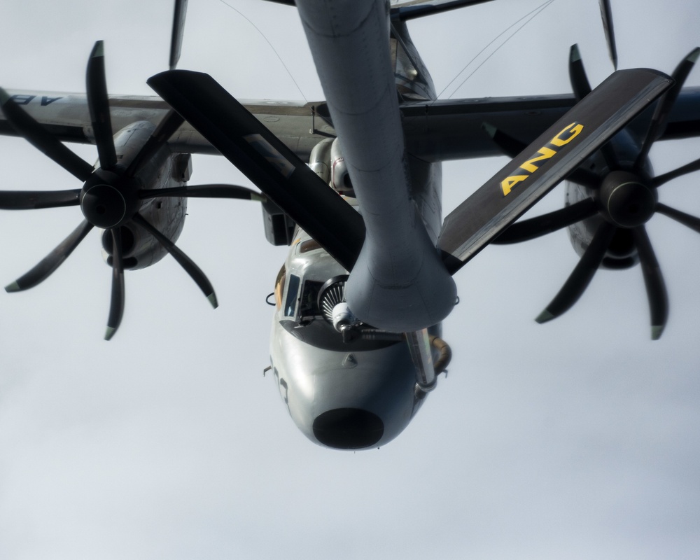 KC-135 Refuels Newly Upgraded E-2D Advanced Hawkeye