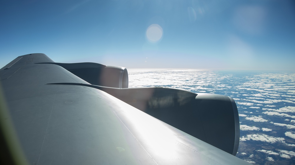 B-2 Spirit is refueled by a KC-135 Stratotanker