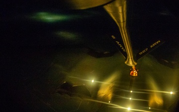 B-2 Spirit is refueled by a KC-135 Stratotanker