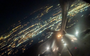 B-2 Spirit is refueled by a KC-135 Stratotanker