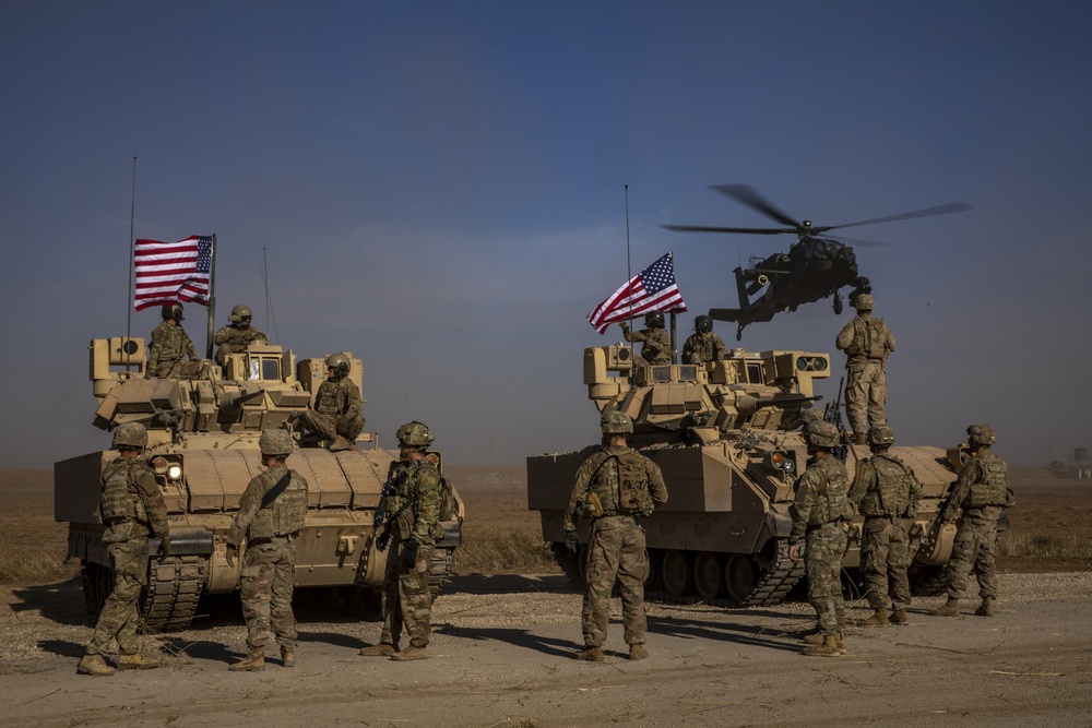 M2 Bradley and AH-64 Apache Photo in NE Syria