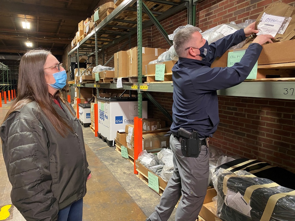 Reuse, Transfer and Donation Specialist Cindy Anderson checks out property with Newberry Police Dept. Officer Kevin Romine