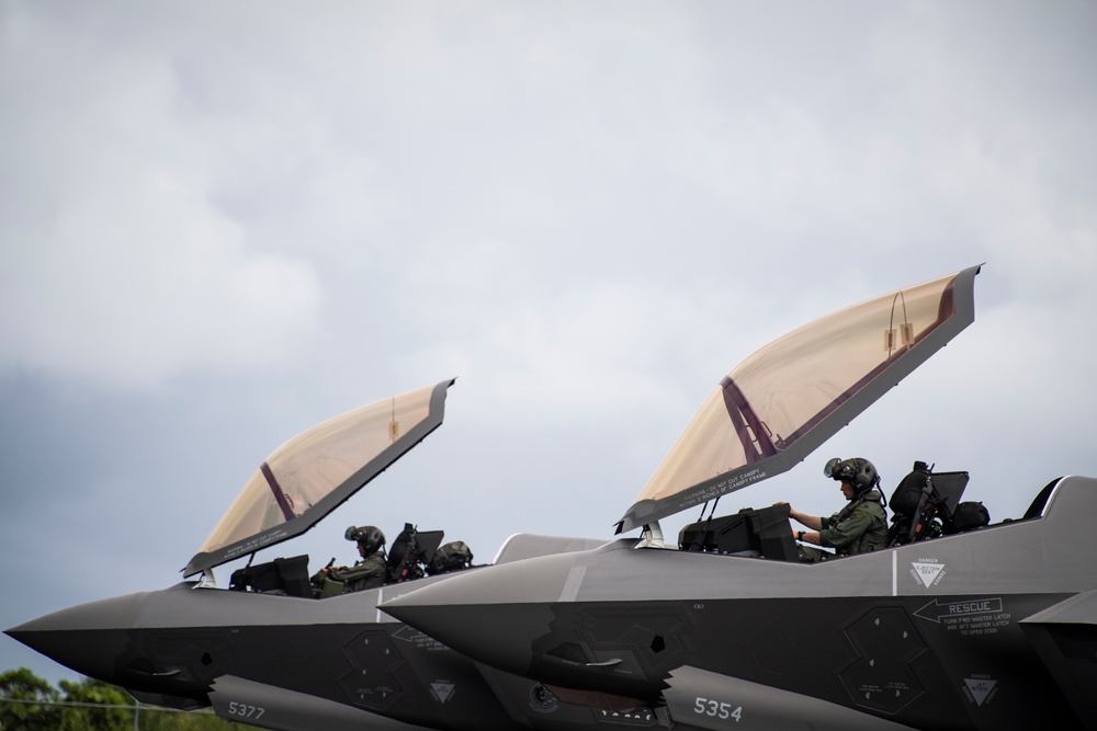 USAF C-130J Super Hercules Provides Fuel to F-35A Lightning IIs During Exercise Cope North 21