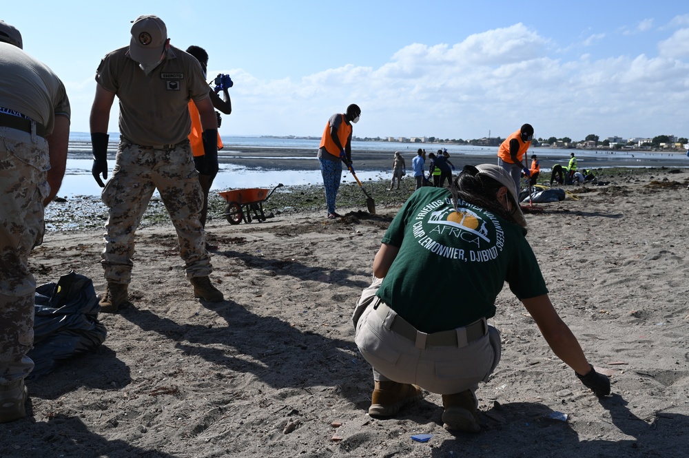 Civil Affairs East Africa Team, local parters clean Djiboutian beach