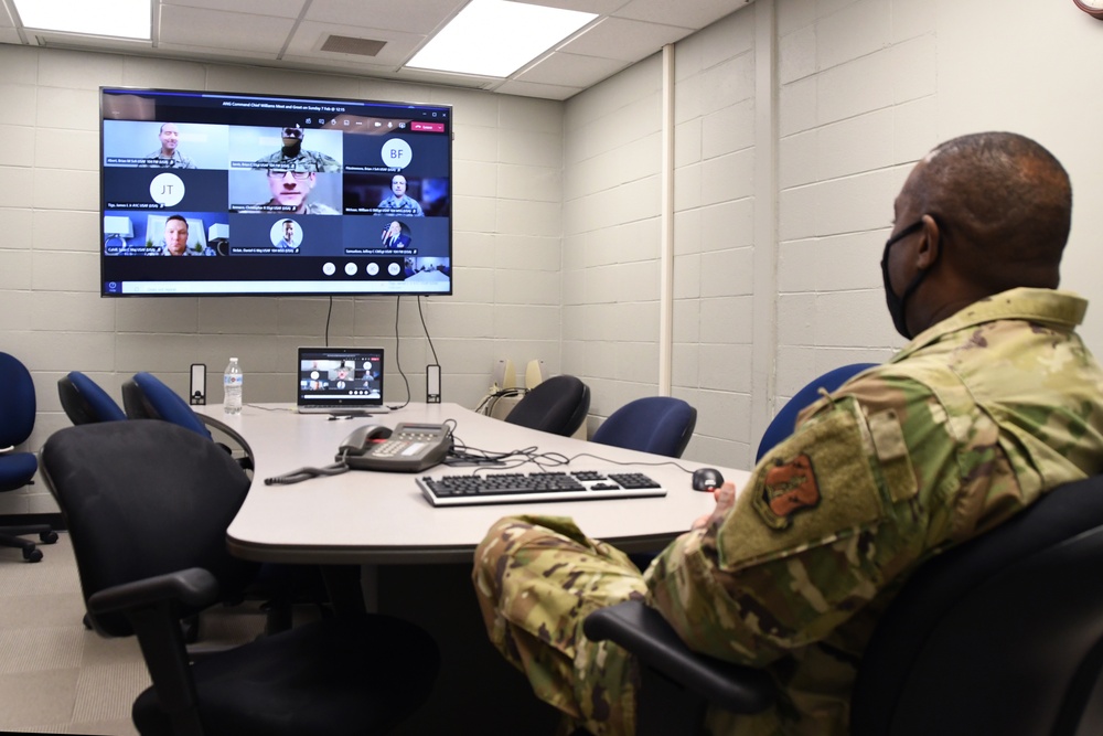 Command Chief Master Sergeant of the Air National Guard visits 104th Fighter Wing