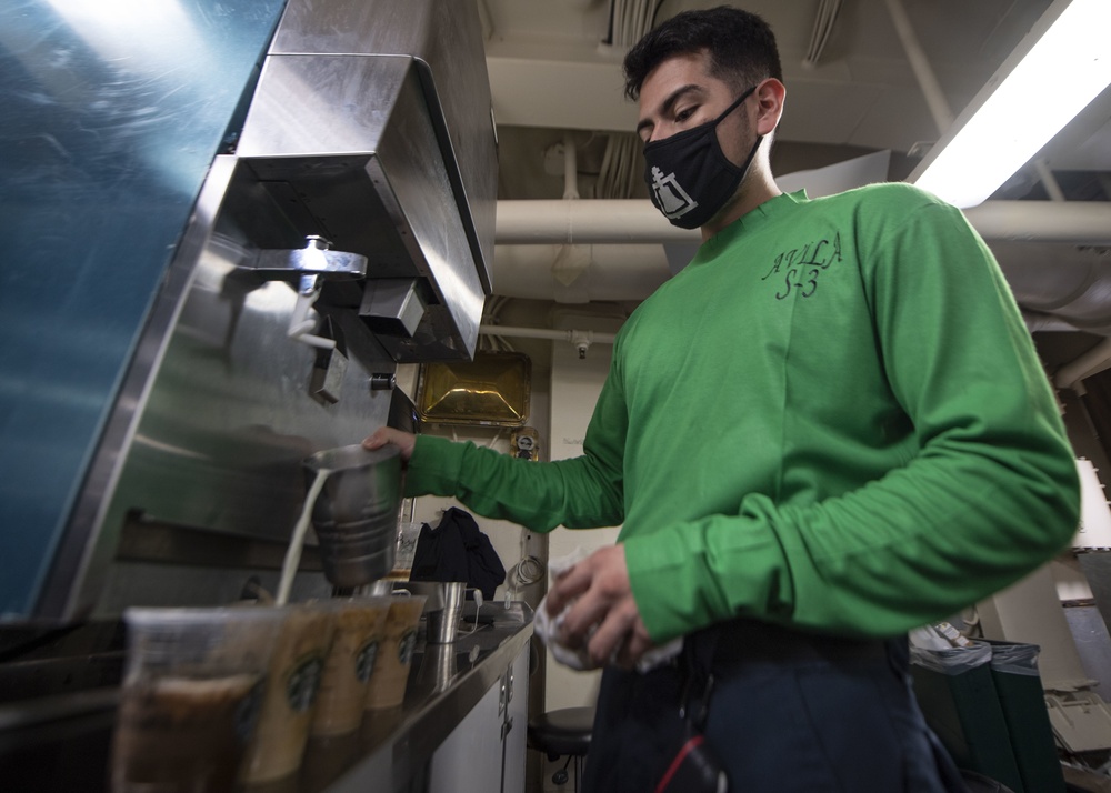 Sailor Prepares Iced Coffee