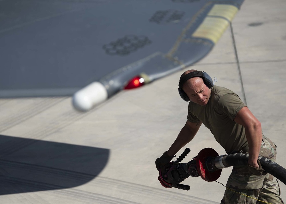 Strike Eagles conduct combat turns at Al Dhafra Air Base