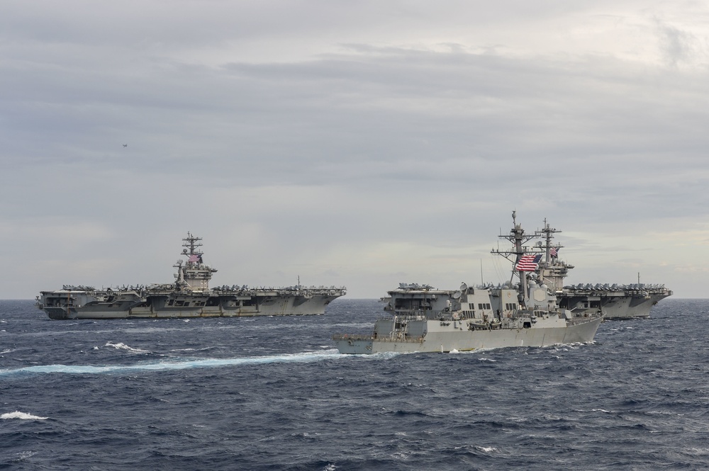 Theodore Roosevelt and Nimitz Carrier Strike Groups conduct dual-carrier operations