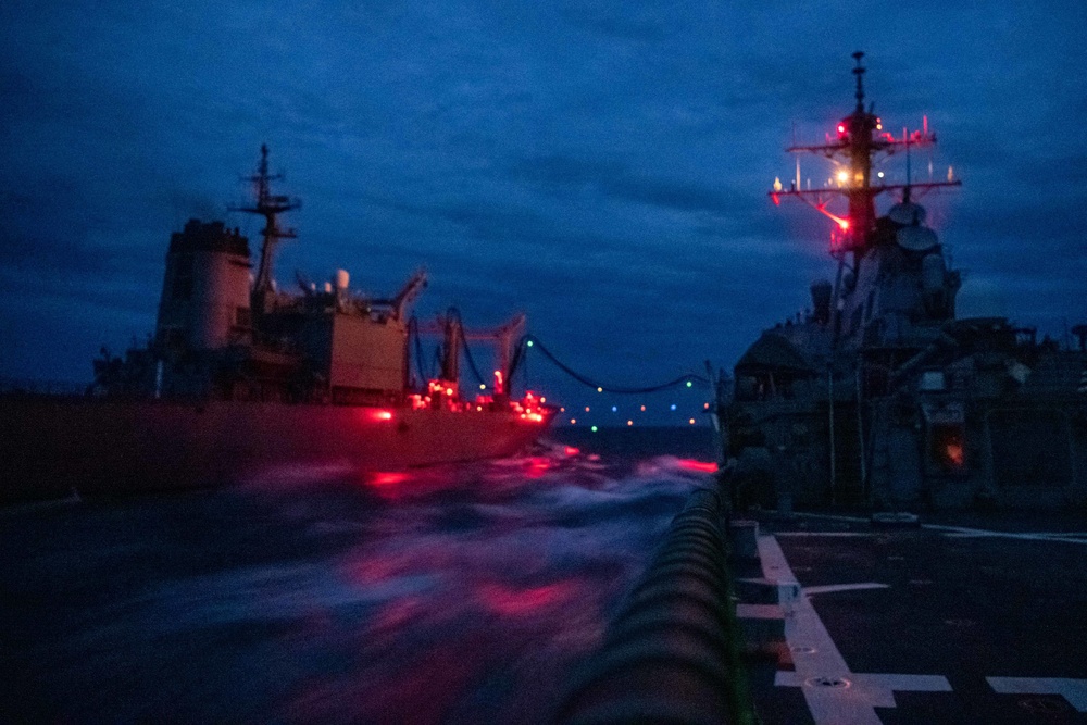 USS BARRY and JMSDF JS TOWADA Night Replenishment at Sea