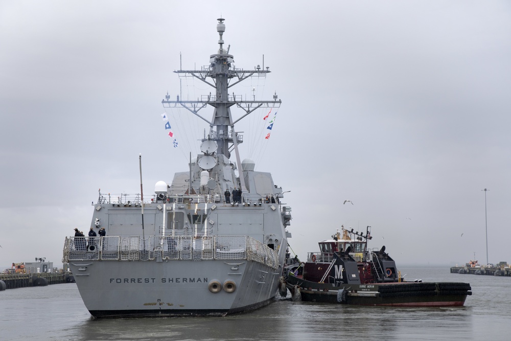 USS Forrest Sherman Departs for Sea Trials