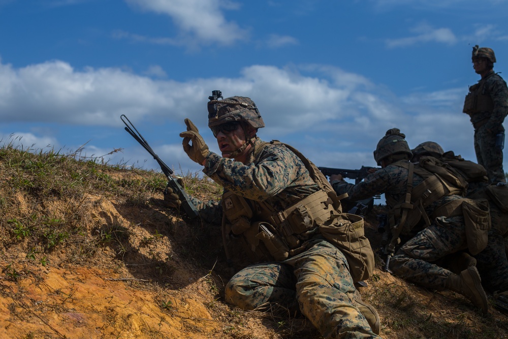 Marines with 3d Battalion, 8th Marine Regiment conduct a live-fire range.