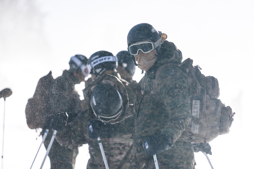 Marines Attending Mountain Leaders Course Practice Downhill Ski Techniques