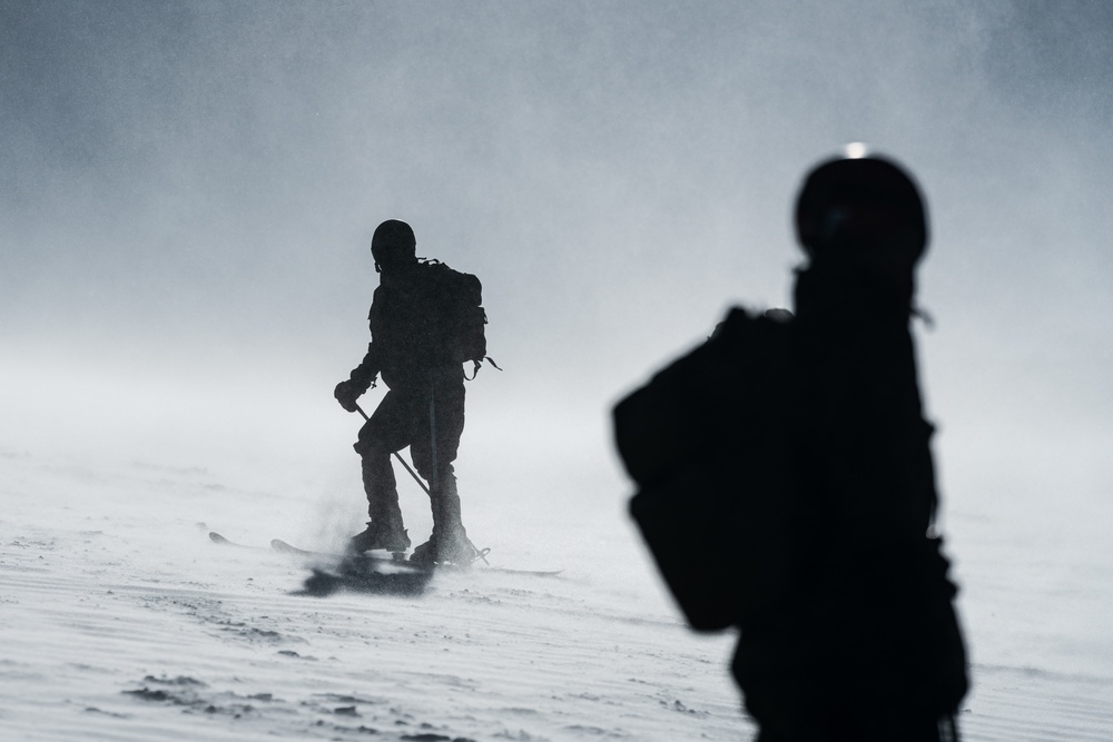 Marines Attending Mountain Leaders Course Practice Downhill Ski Techniques