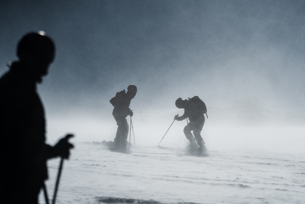 Marines Attending Mountain Leaders Course Practice Downhill Ski Techniques