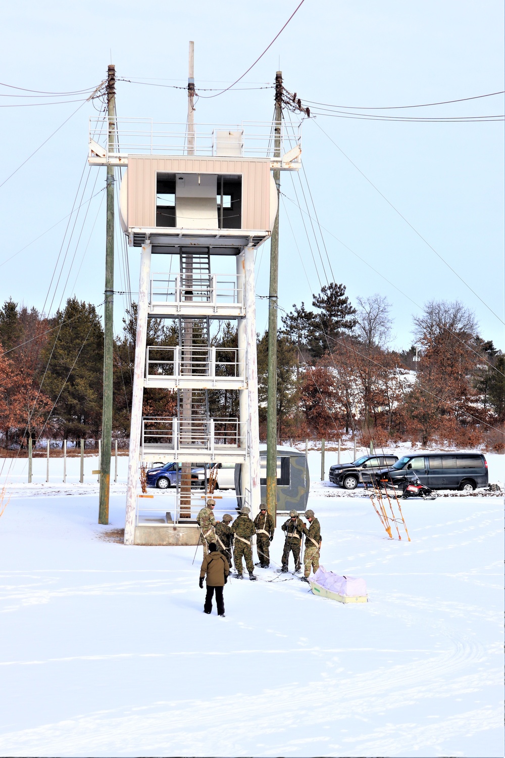 Fort McCoy CWOC class 21-03 students train using snowshoes, ahkio sleds