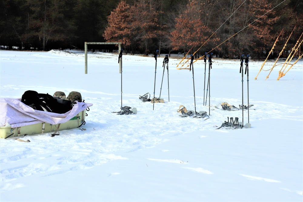 Fort McCoy CWOC class 21-03 students train using snowshoes, ahkio sleds