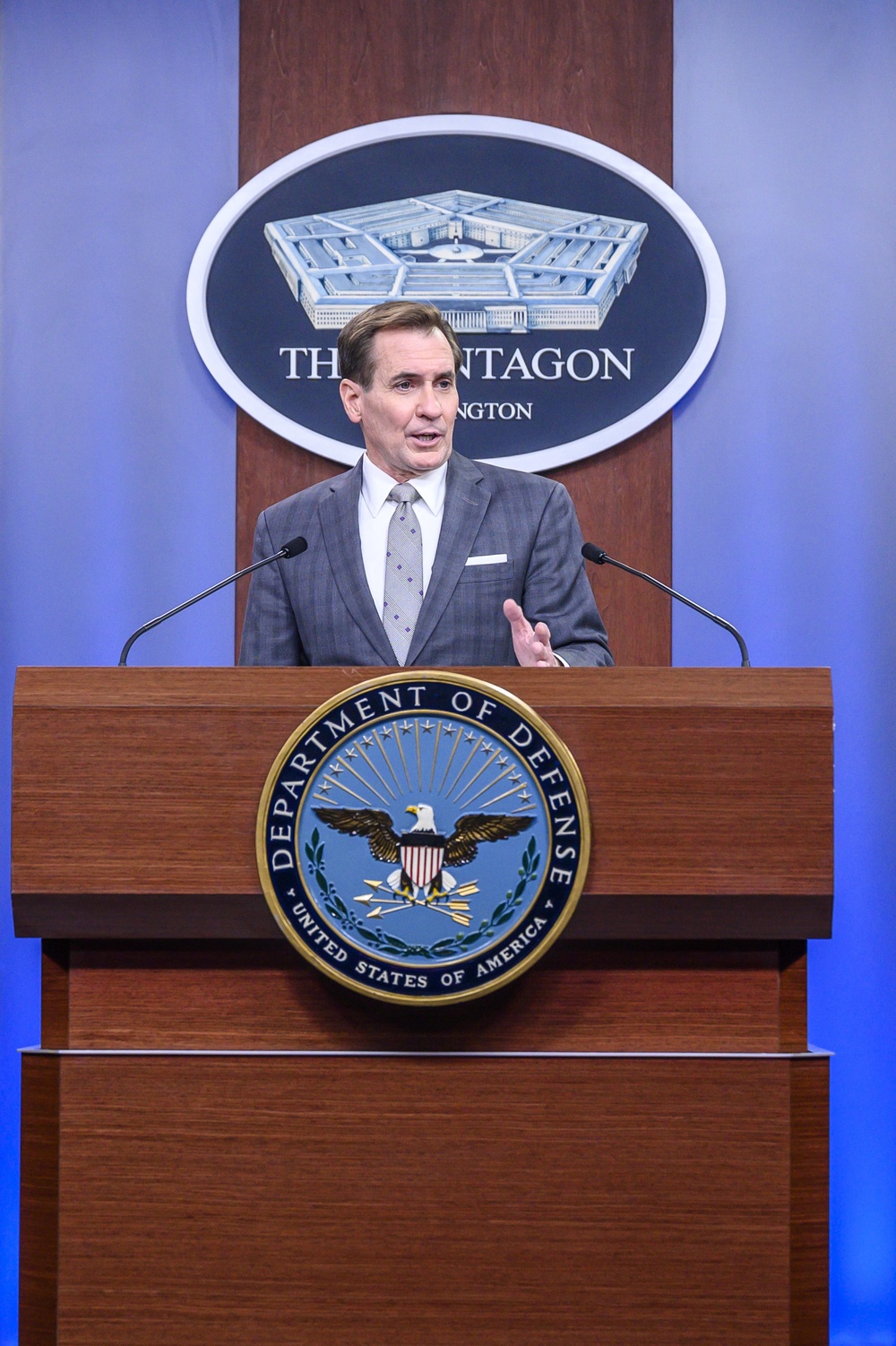 Pentagon Press Secretary John F. Kirby briefs the press