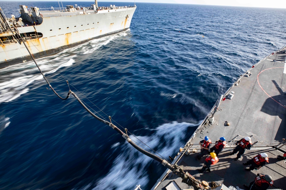 USS Porter UNREPs with USNS Laramie