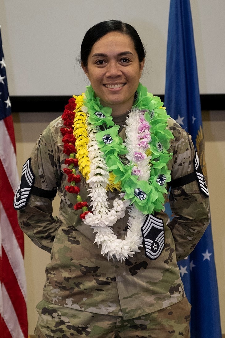 Chief Master Sergeant Jacinta Migo, first American Samoan woman to be promoted in the U.S. Air Force to the rank of Chief Master Sergeant