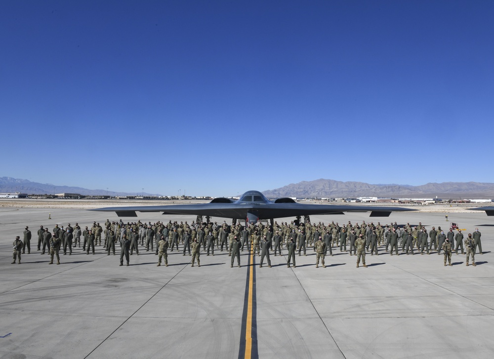 393rd Expeditionary Bomb Squadron Airmen stand for a group photo