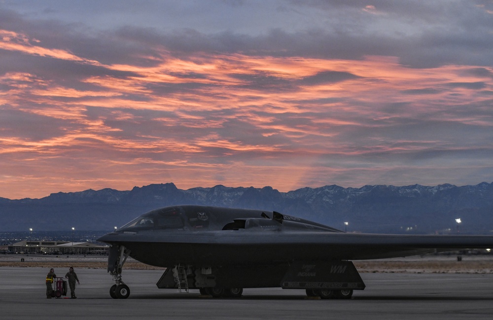 Sunset over a B-2 Spirit Stealth Bomber at Nellis AFB