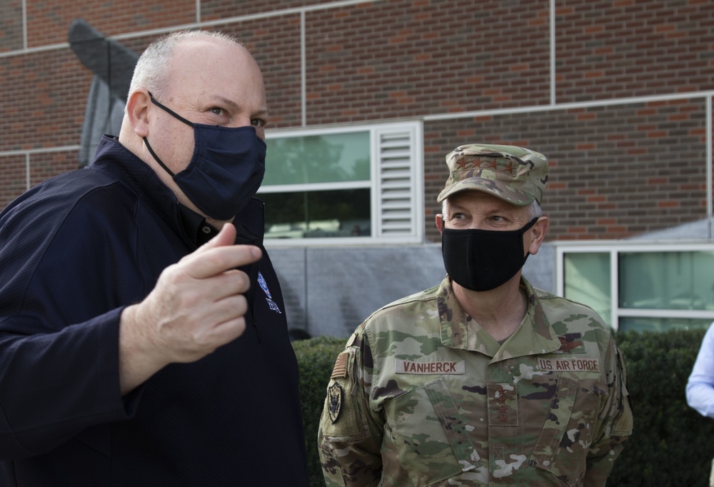 U.S. Air Force Gen. Glen VanHerck, NORAD &amp; USNORTHCOM Commander, visits the vaccination site at California State University, Los Angeles