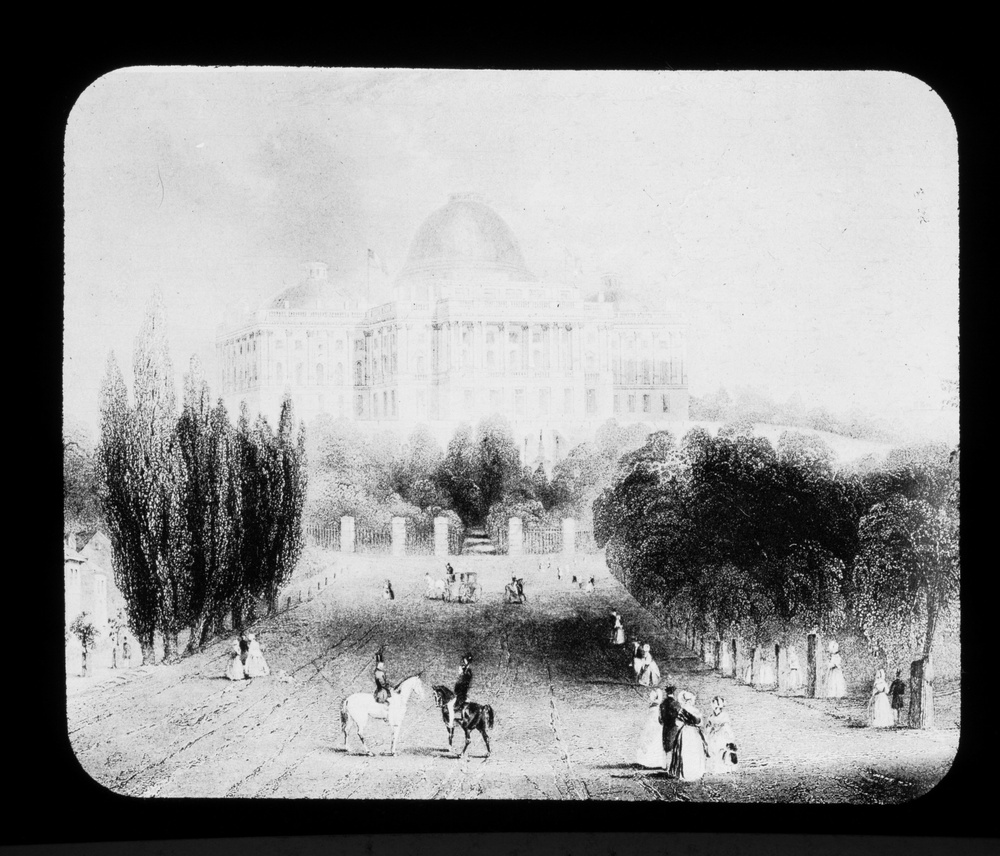 Lantern Slide 6: The Capitol Building as seen from Pennsylvania Avenue in 1831.